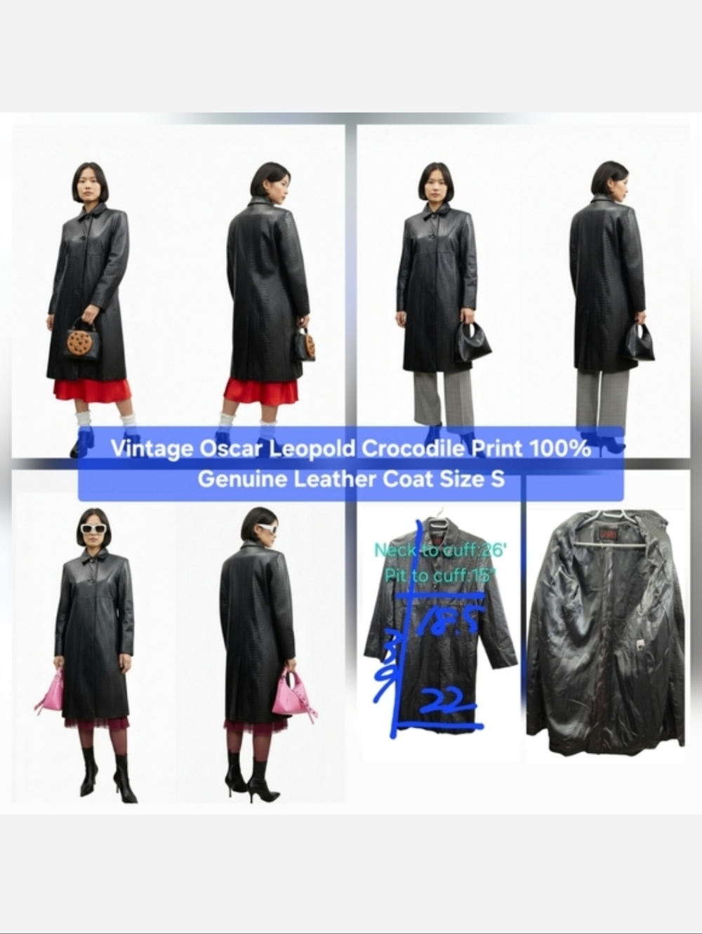 Vintage Oscar Leopold Crocodile Print 100% Authentic Leather Coat Size S